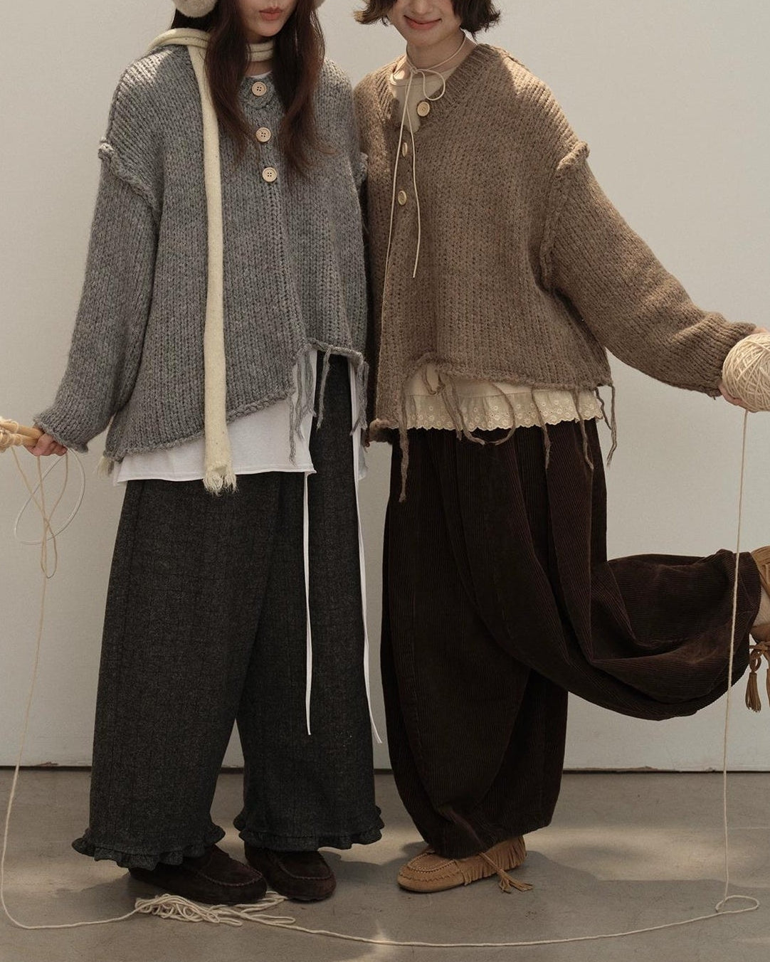 アートタッセルハーフボタンニット 10139