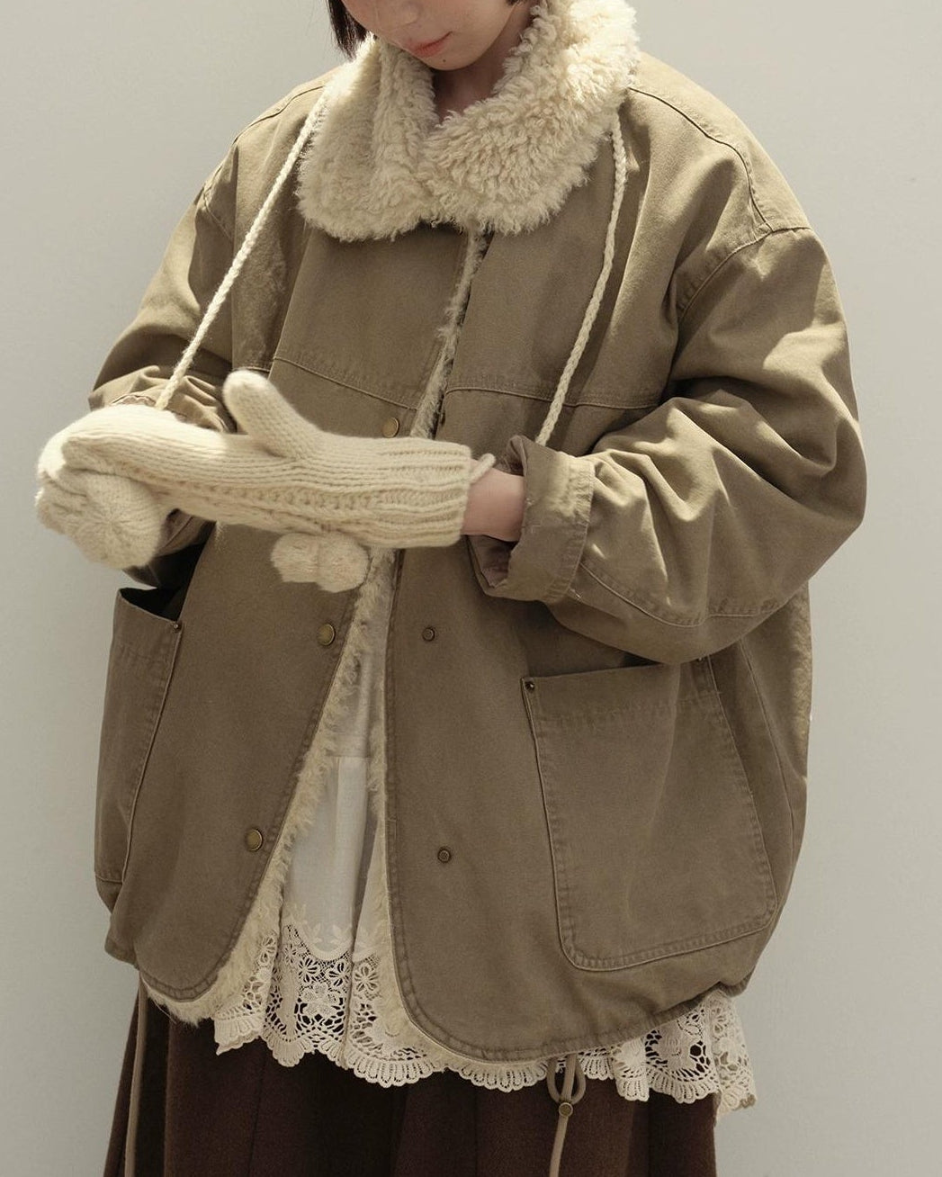 リラックスラペルフリースパーカーコート 10137