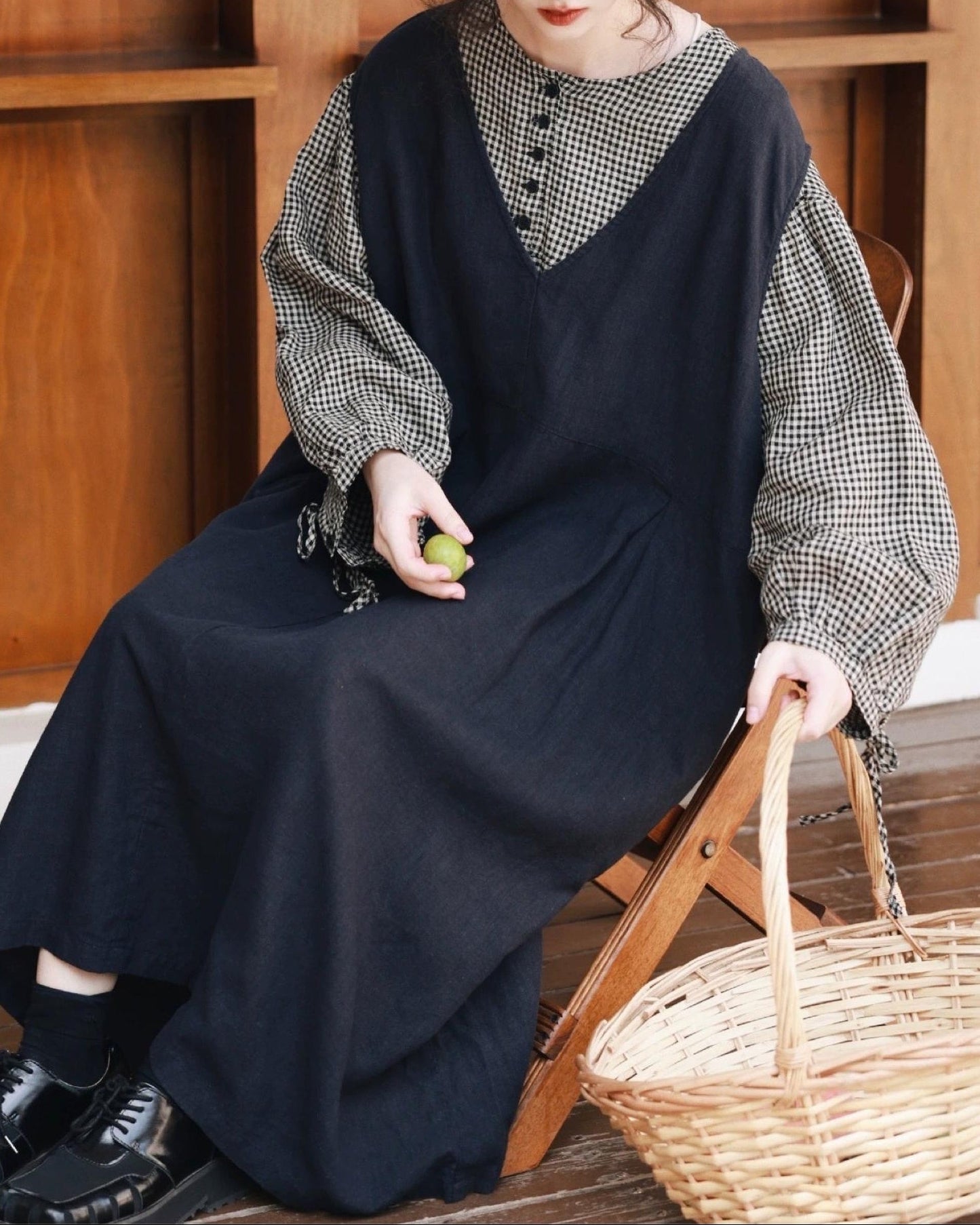 Vネックハイウエストベストワンピース 10079