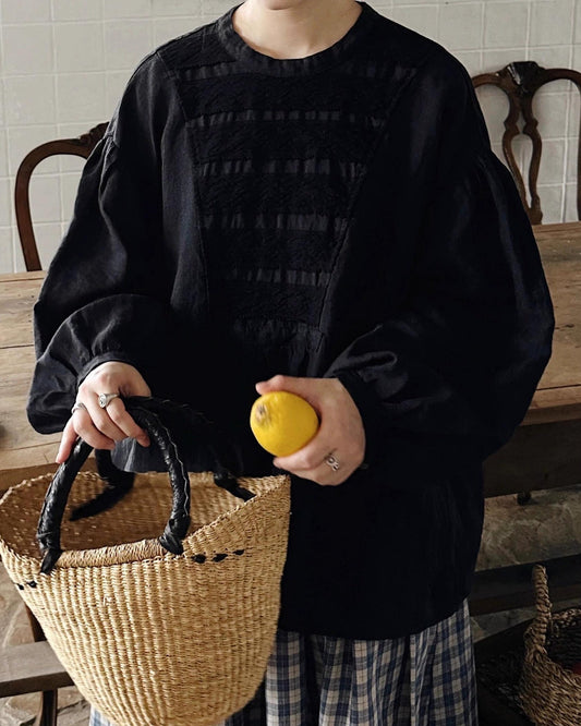 パフスリーブフレアレトロブラウス 10045