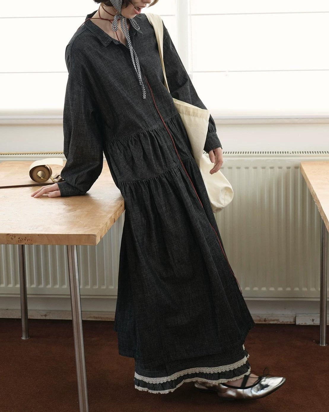 デニムロングルーズワンピース 10211