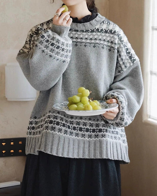 ラウンドネックノルディックニットプルオーバー 10027