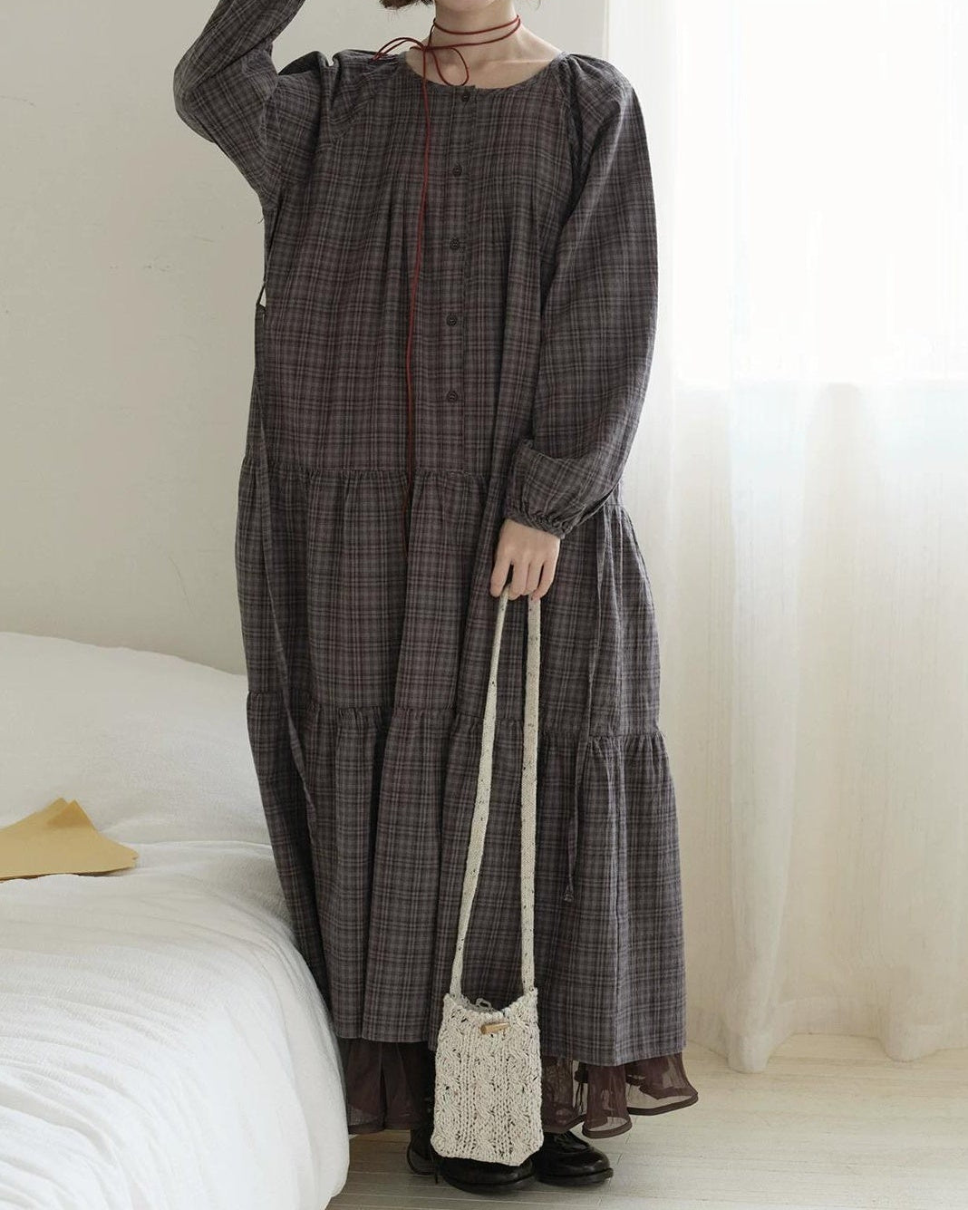 ロッカチェックハーフボタンワンピース 10239