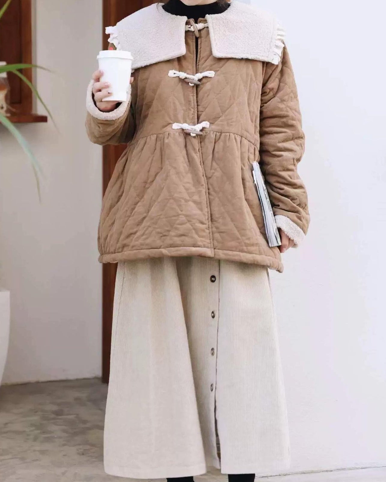 ナチュラルコーデュロイ ボタンミディスカート 10104