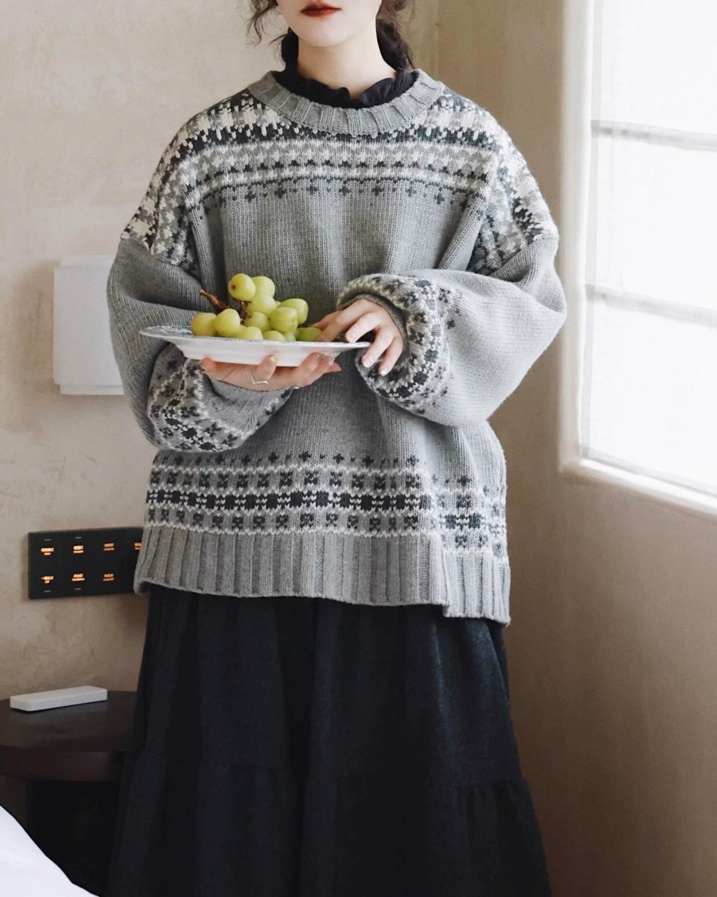 ラウンドネックノルディックニットプルオーバー 10027