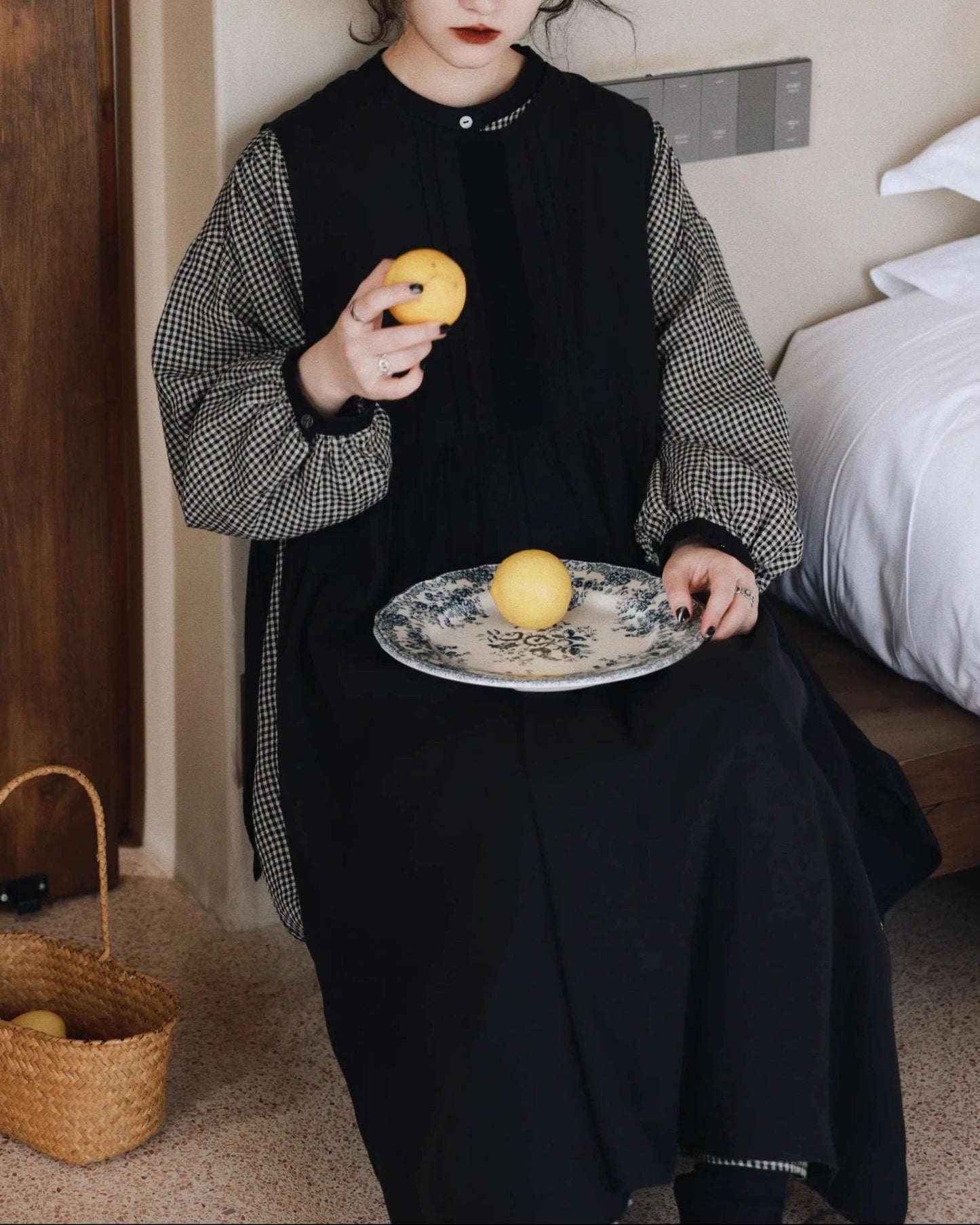 バイカラーチェック柄シャツワンピース 10026