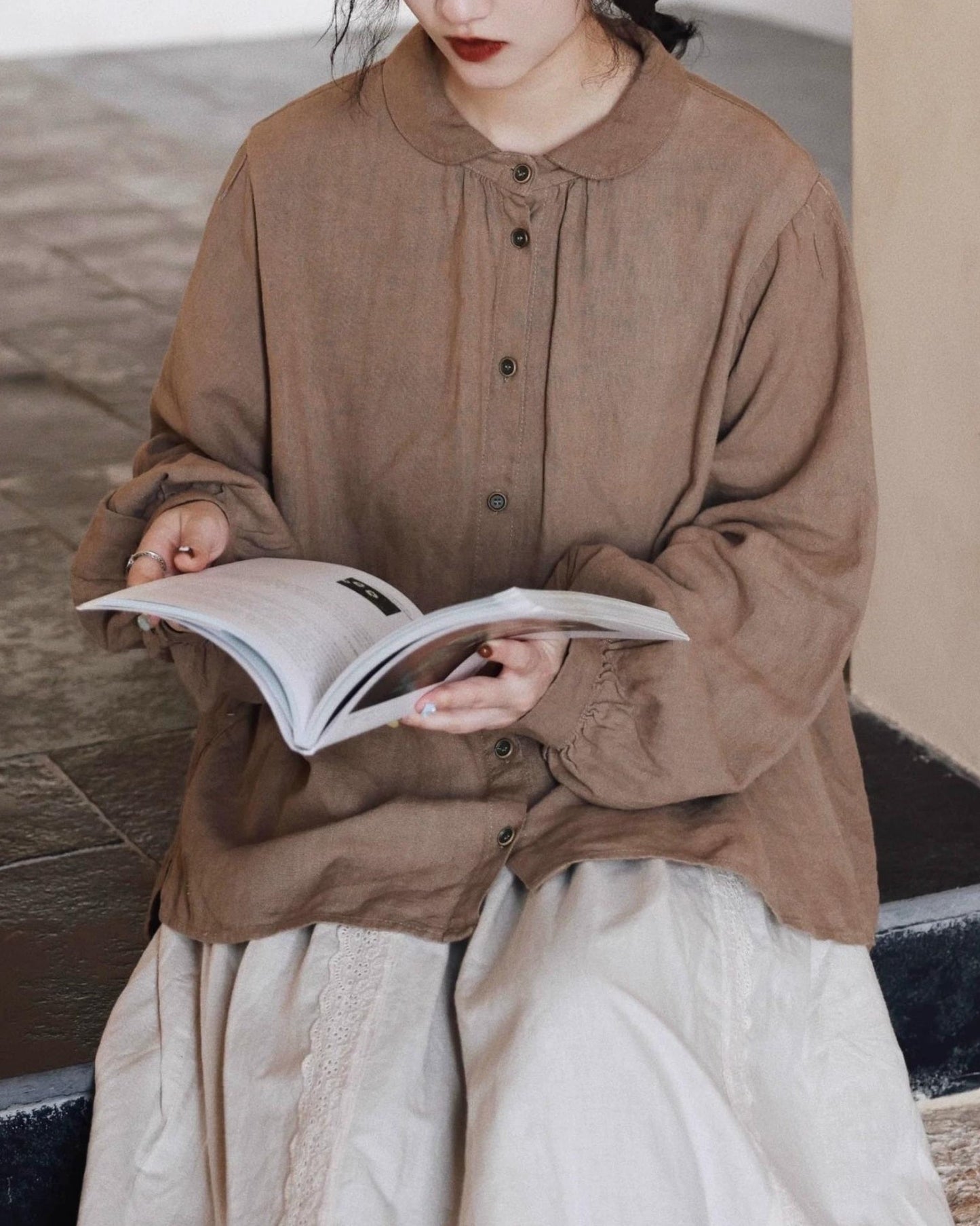 ラウンドカラーリラックスパフブラウス 10052