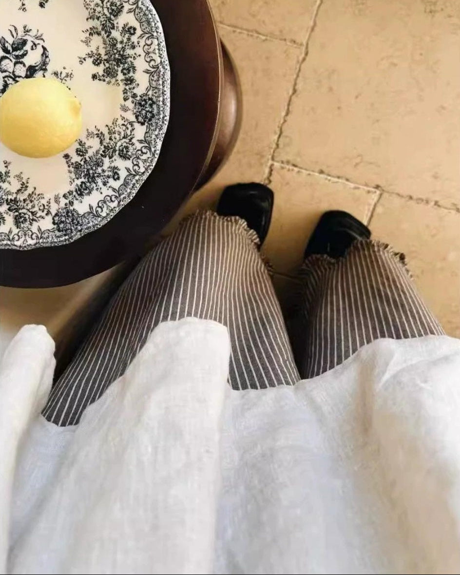 レトロストライプウエストゴムワイドパンツ 10015