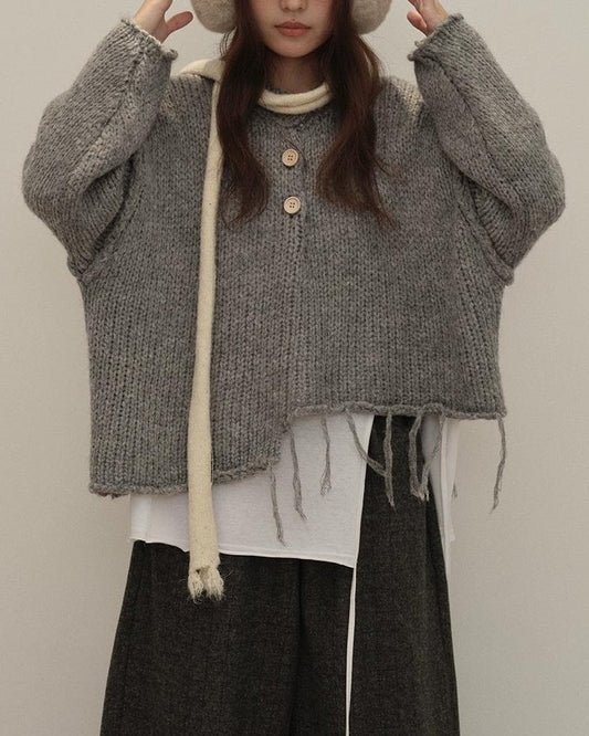 アートタッセルハーフボタンニット 10139