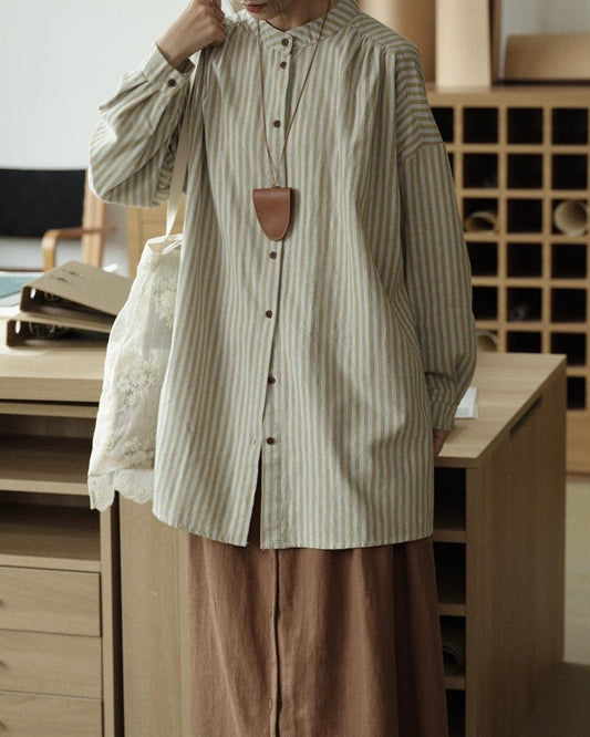 ノルヴァリーナロングバンドカラーストライプブラウス 10298