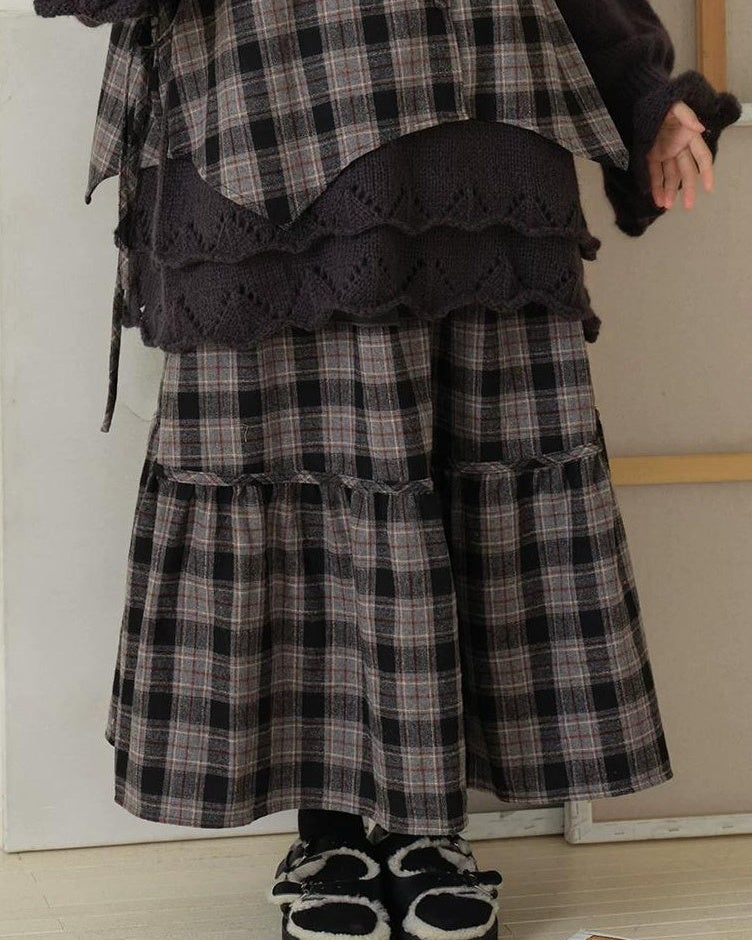 ノルディックレトロチェックフレアロングスカート 10190