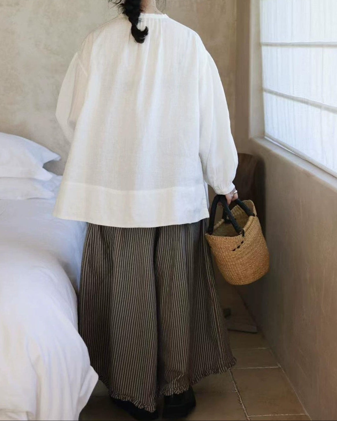 レトロストライプウエストゴムワイドパンツ 10015