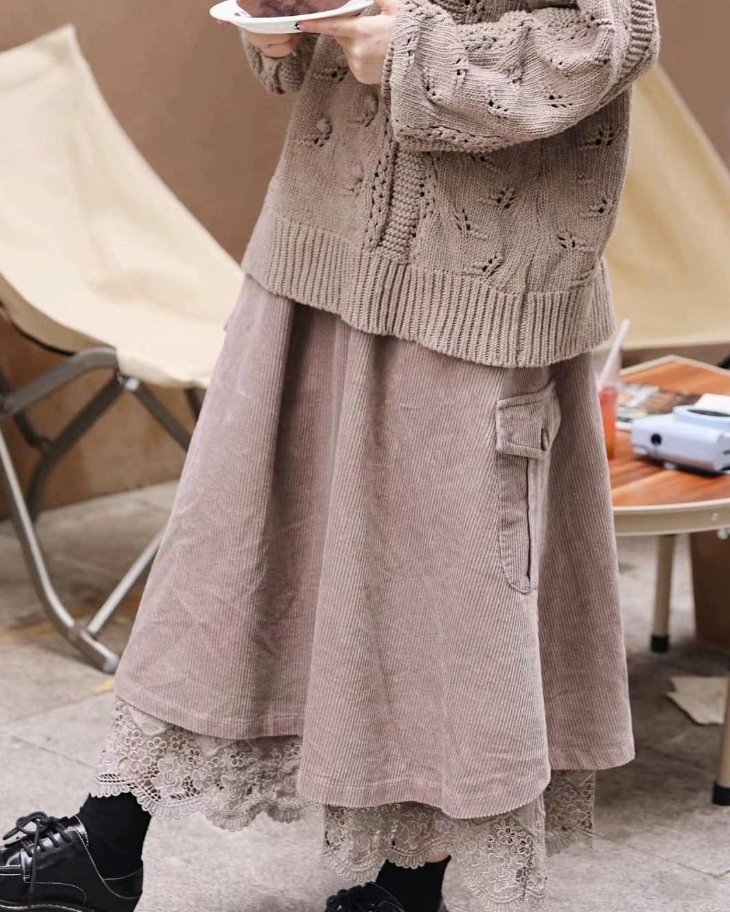 レトロポケットハイウエストコーデュロイスカート 10109