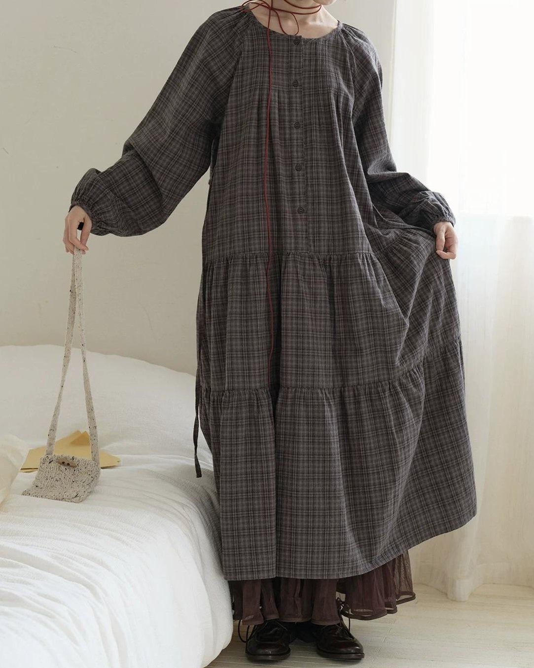 ロッカチェックハーフボタンワンピース 10239