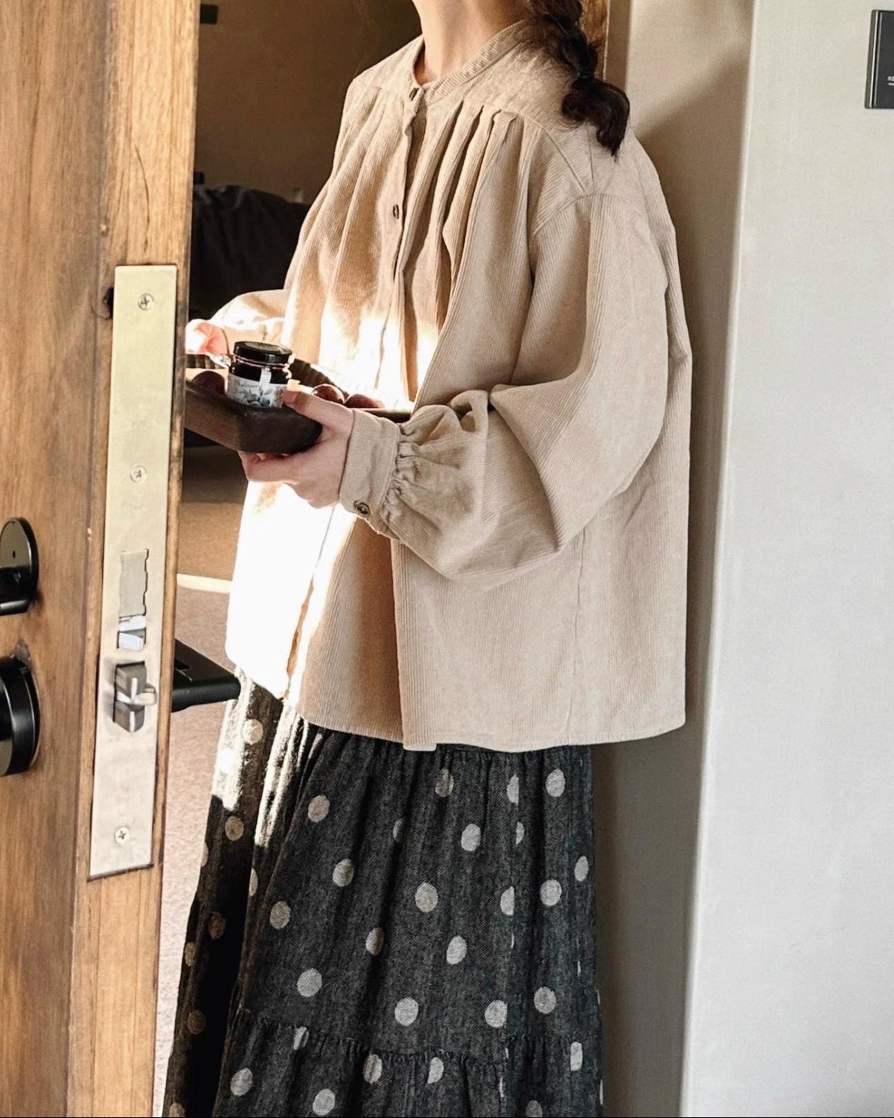 バンドカラーフレアレトロブラウス 10074