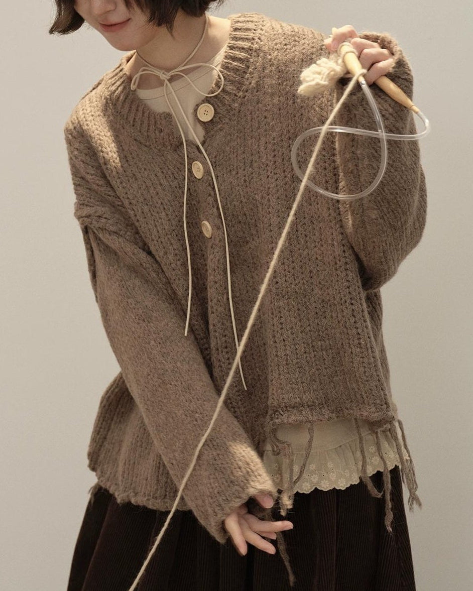 アートタッセルハーフボタンニット 10139