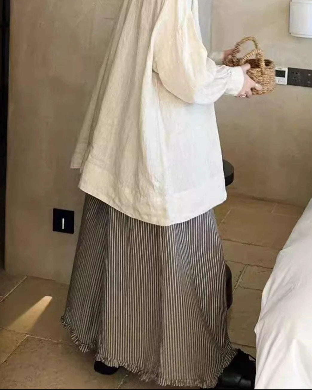 レトロストライプウエストゴムワイドパンツ 10015