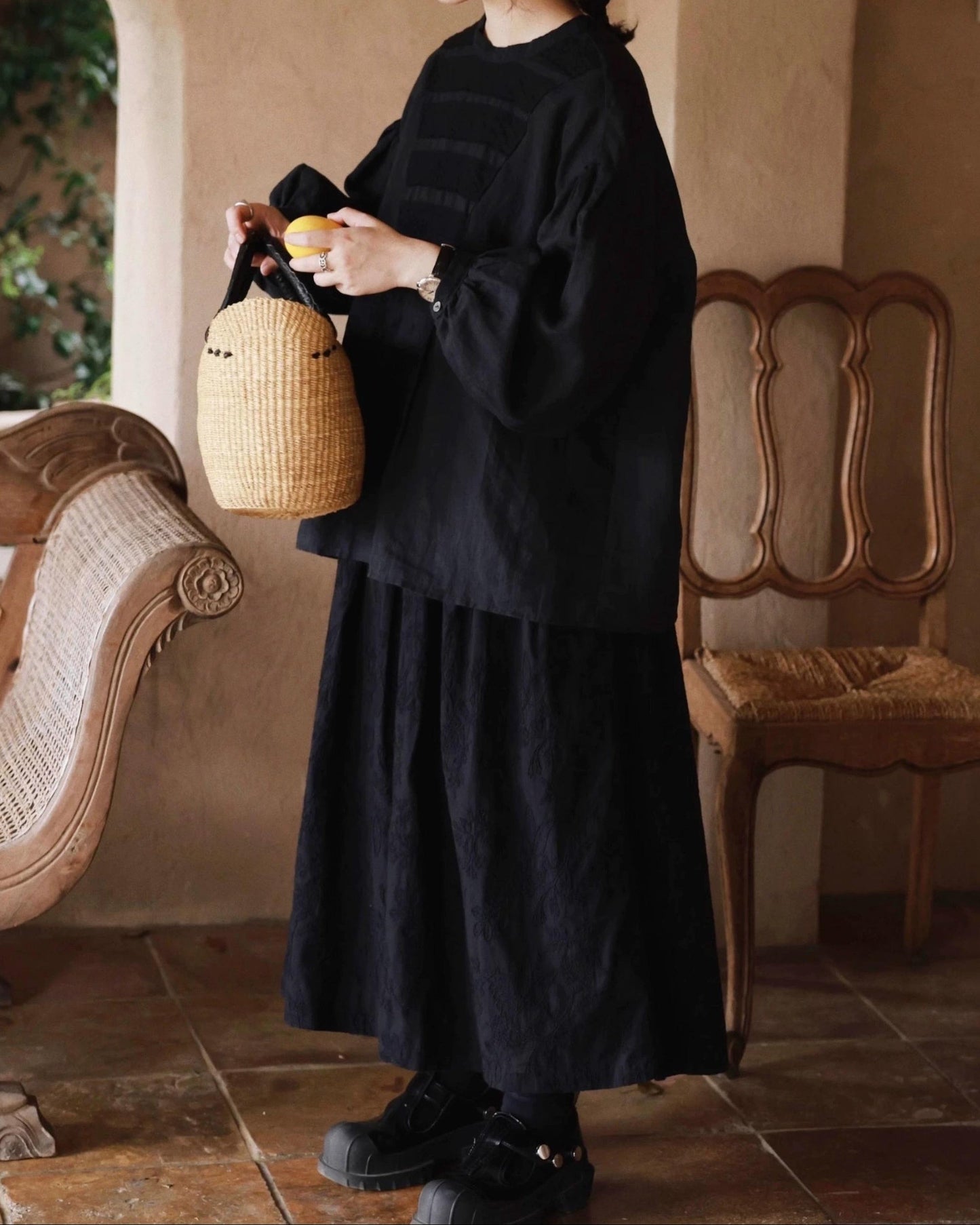 ハイウエストAライン刺繍スカート 10039