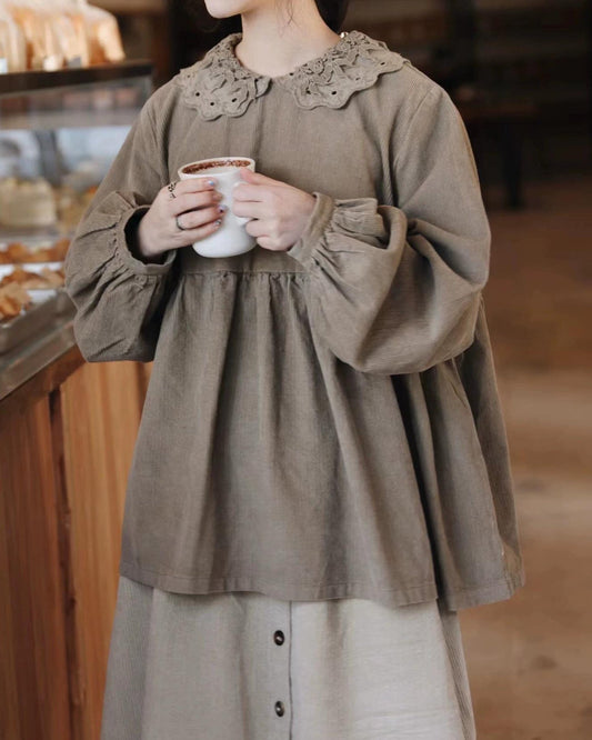 ナチュラルニュアンス レースカラーブラウス 10106