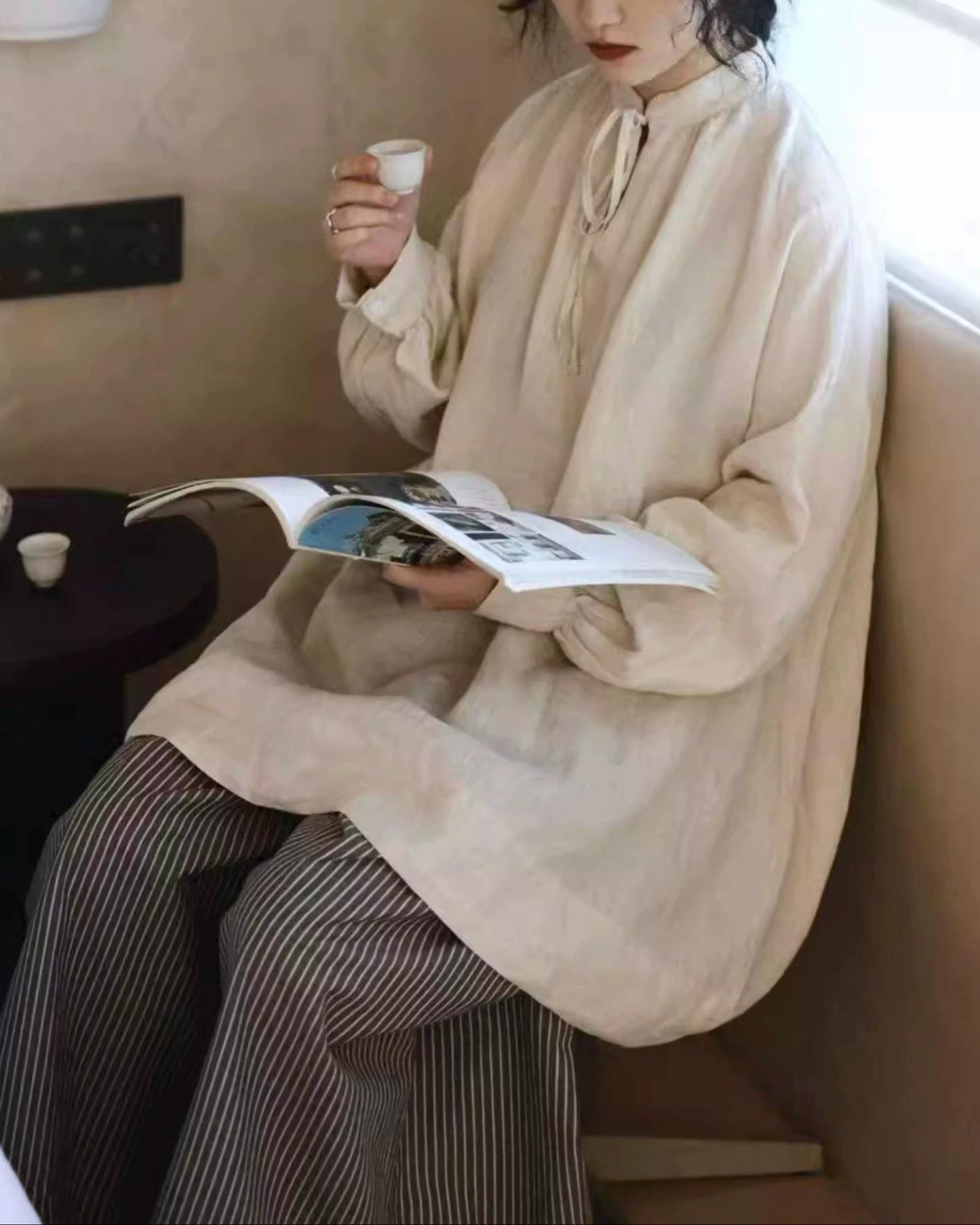 パフスリーブリボンフレアブラウス 10018