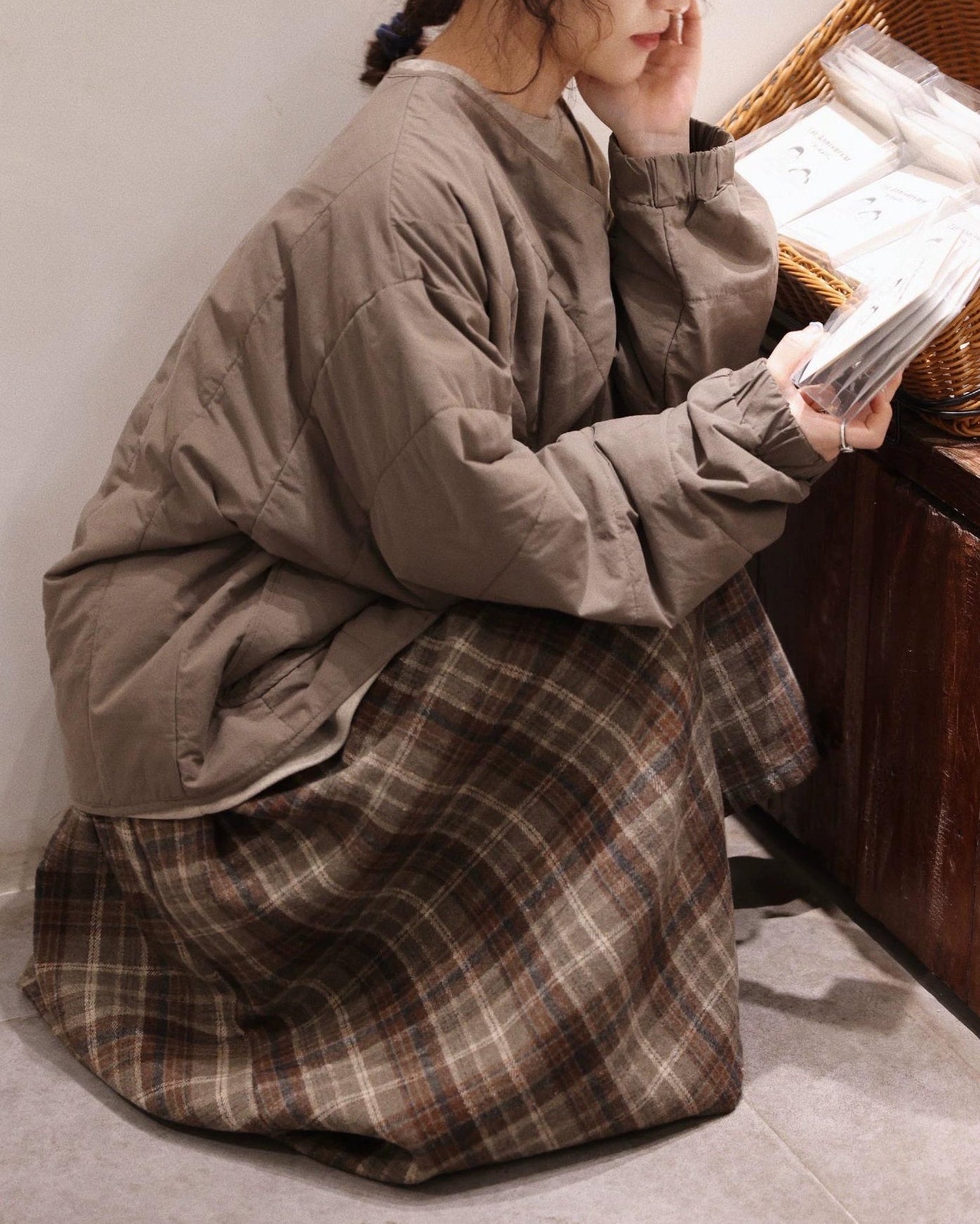 Aラインチェック柄ミディスカート 10107