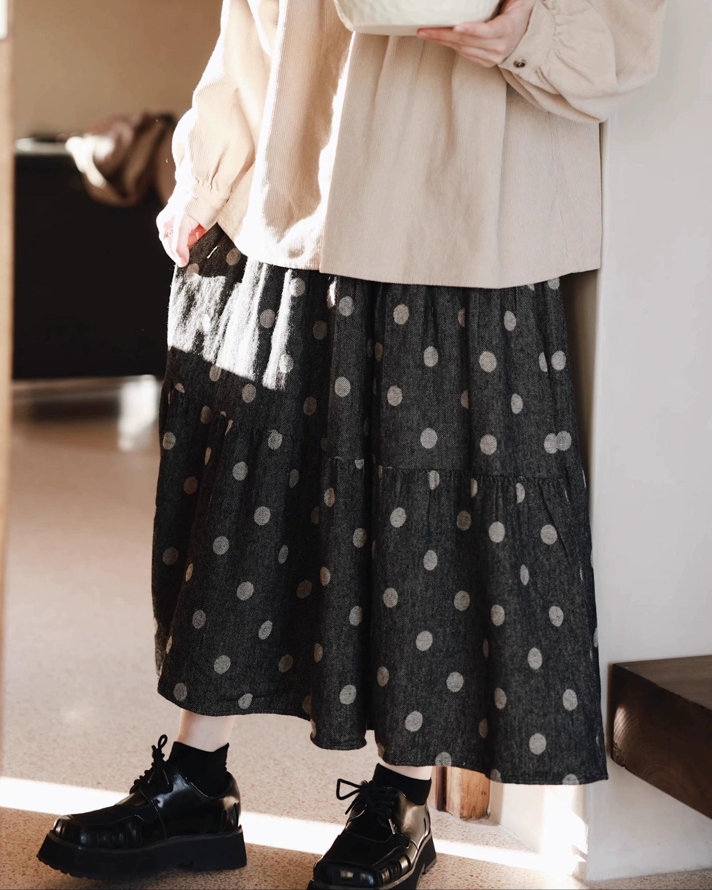 ドット柄フレアくすみスカート 10073