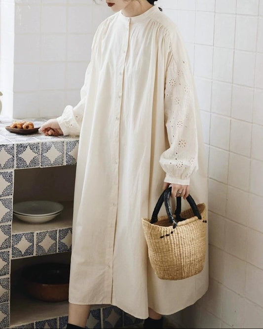 バンドカラーレースシャツワンピース 10049