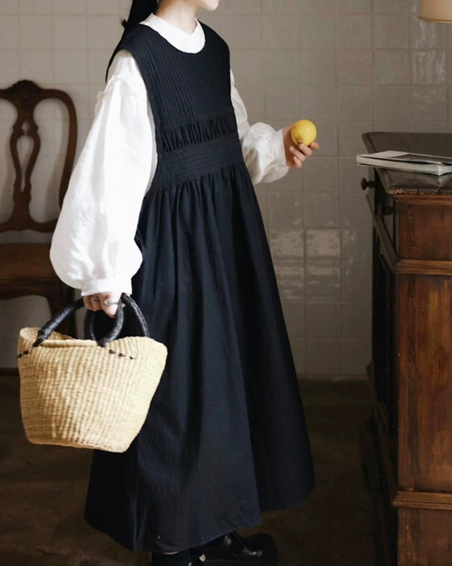 ラウンドネックレトロベストワンピース 10003