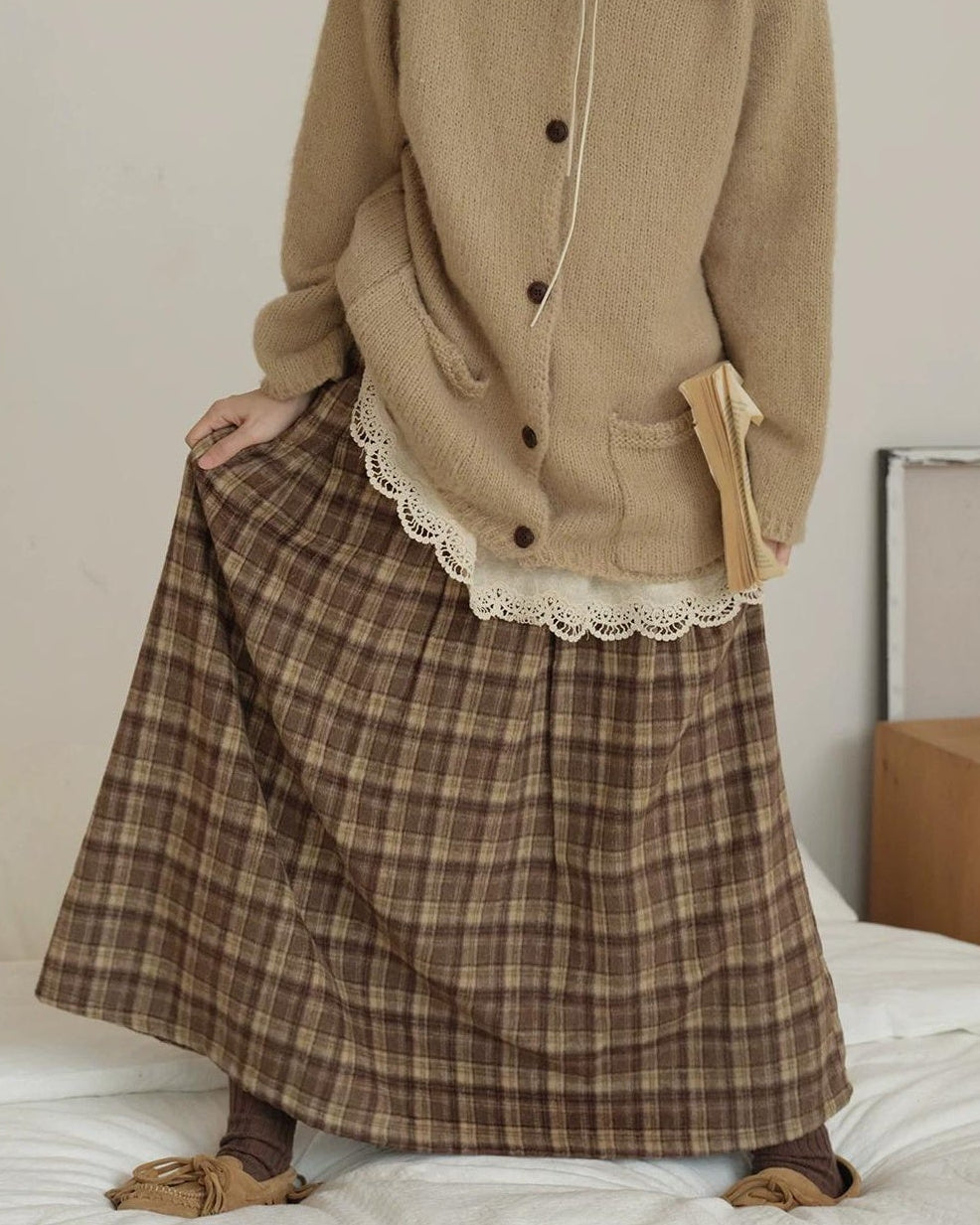 ラテチェックAラインミディスカート 10156