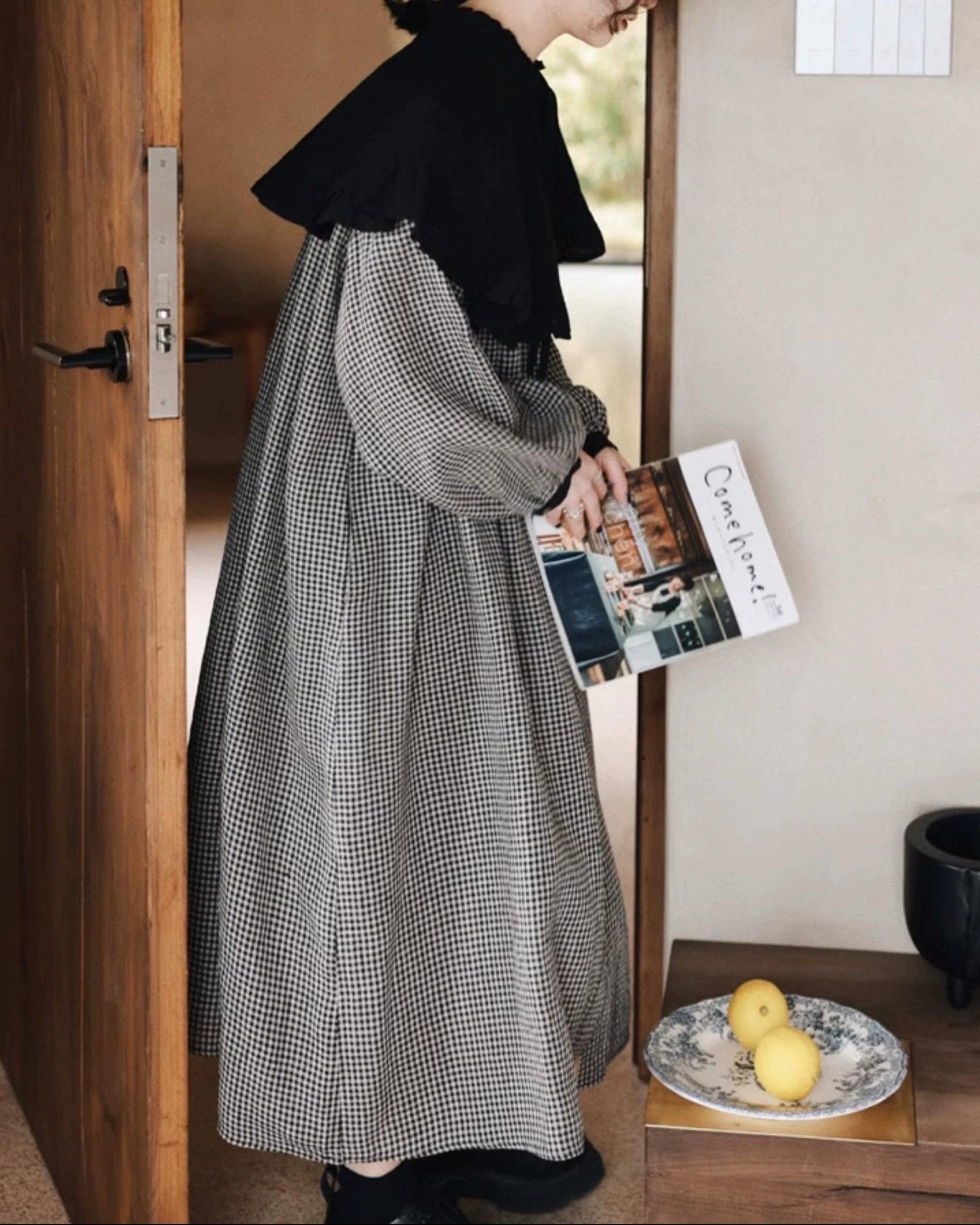 バイカラーチェック柄シャツワンピース 10026