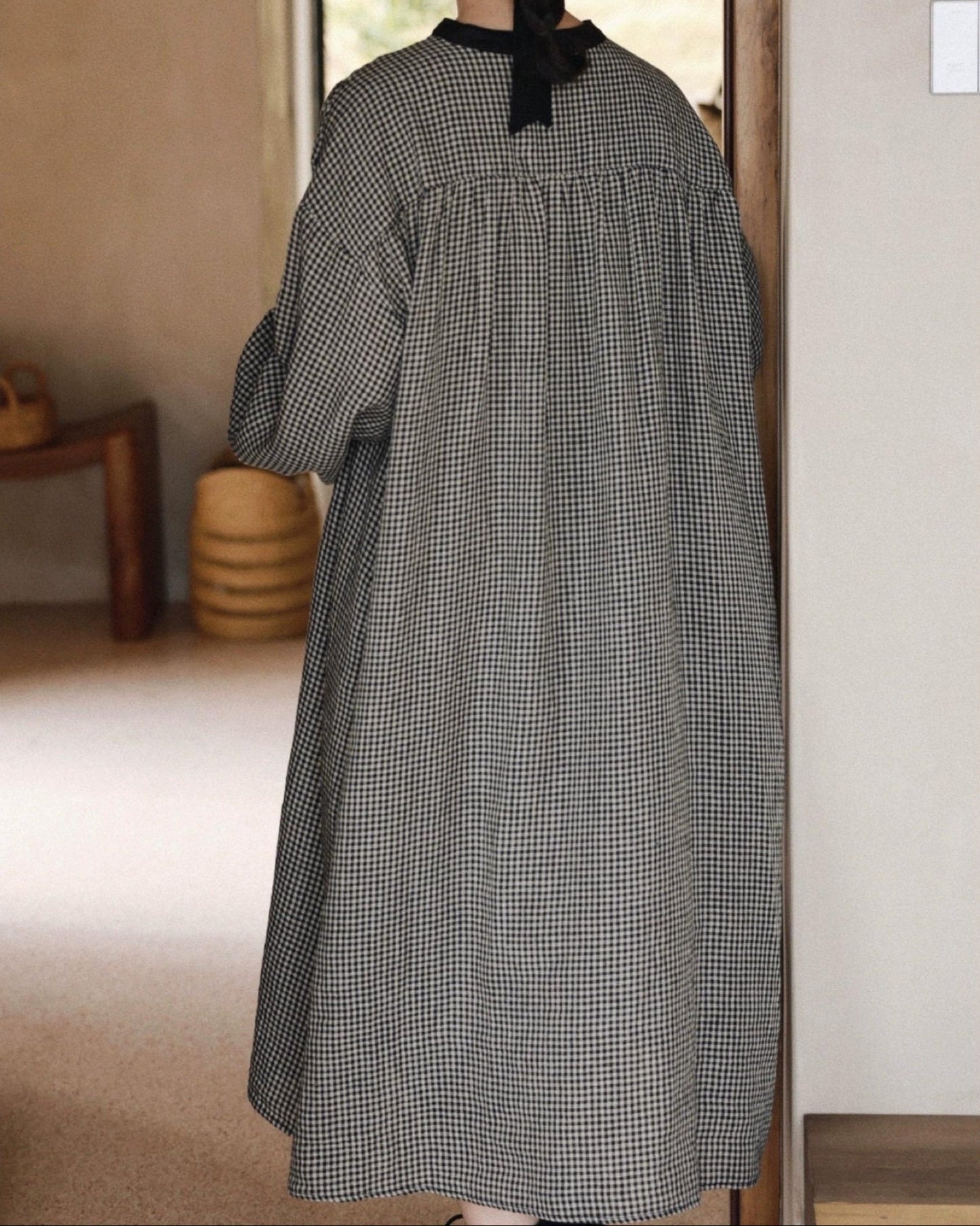 バイカラーチェック柄シャツワンピース 10026