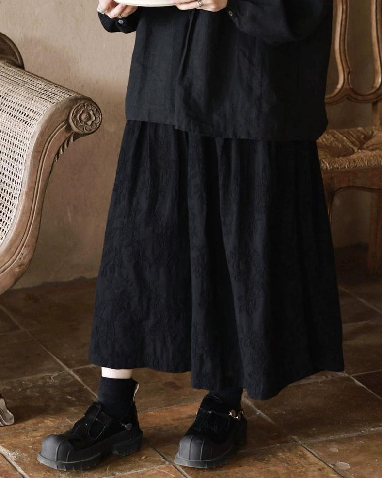 ハイウエストAライン刺繍スカート 10039