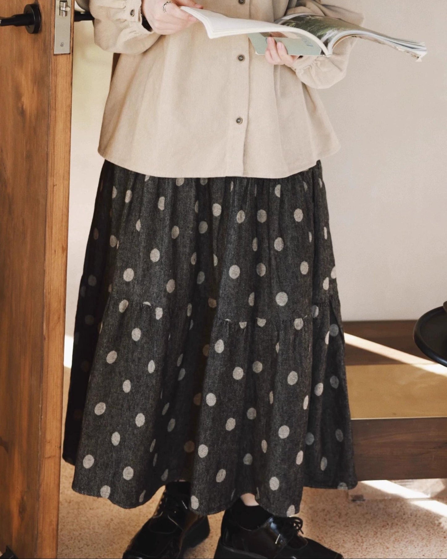ドット柄フレアくすみスカート 10073