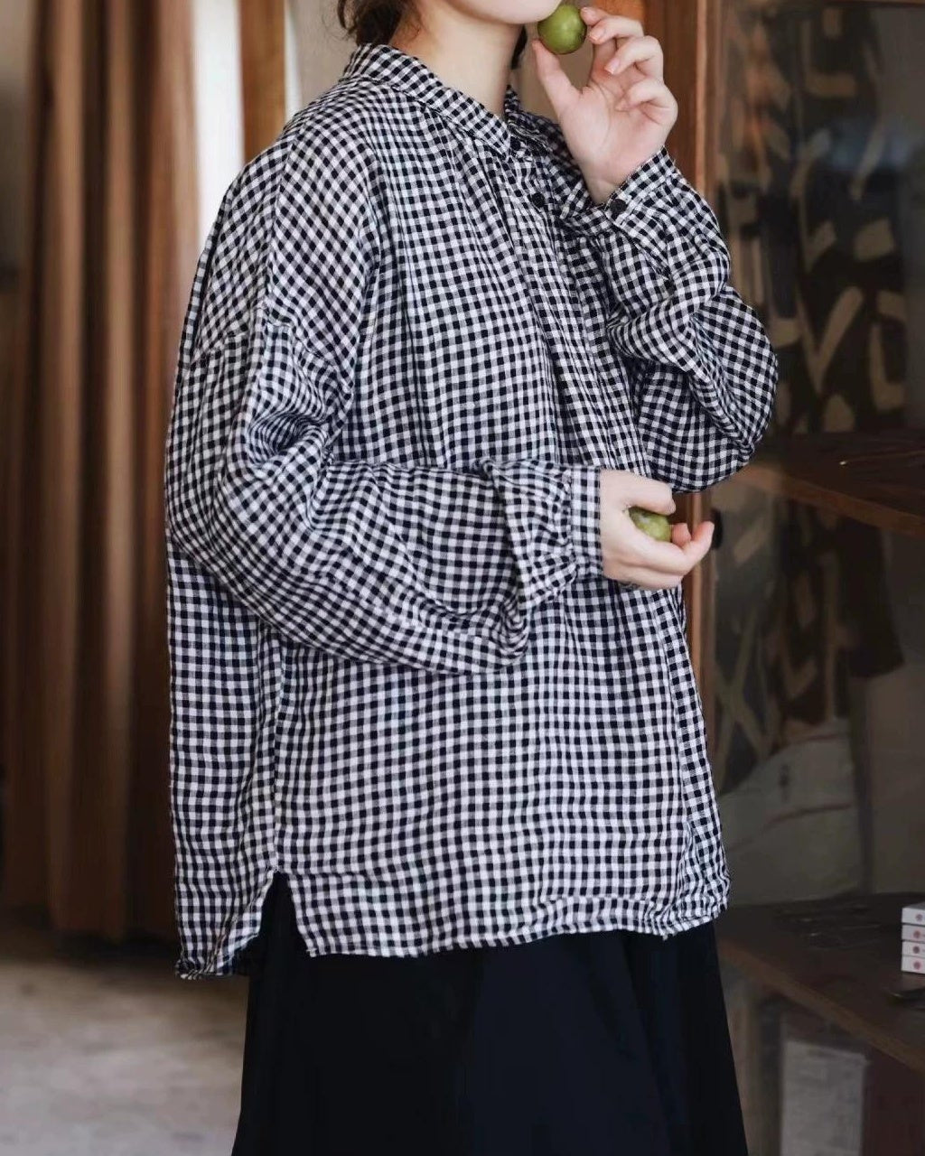 クラシックチェックフレアブラウス 10096