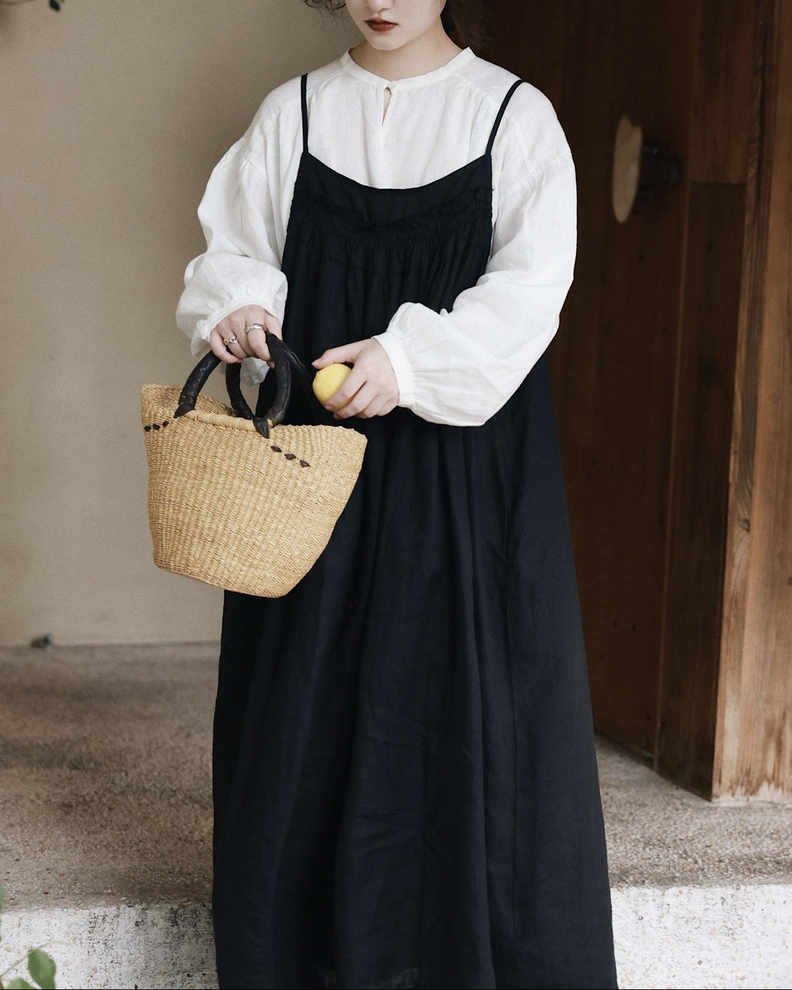 バックボタンリボンストラップワンピース 10016