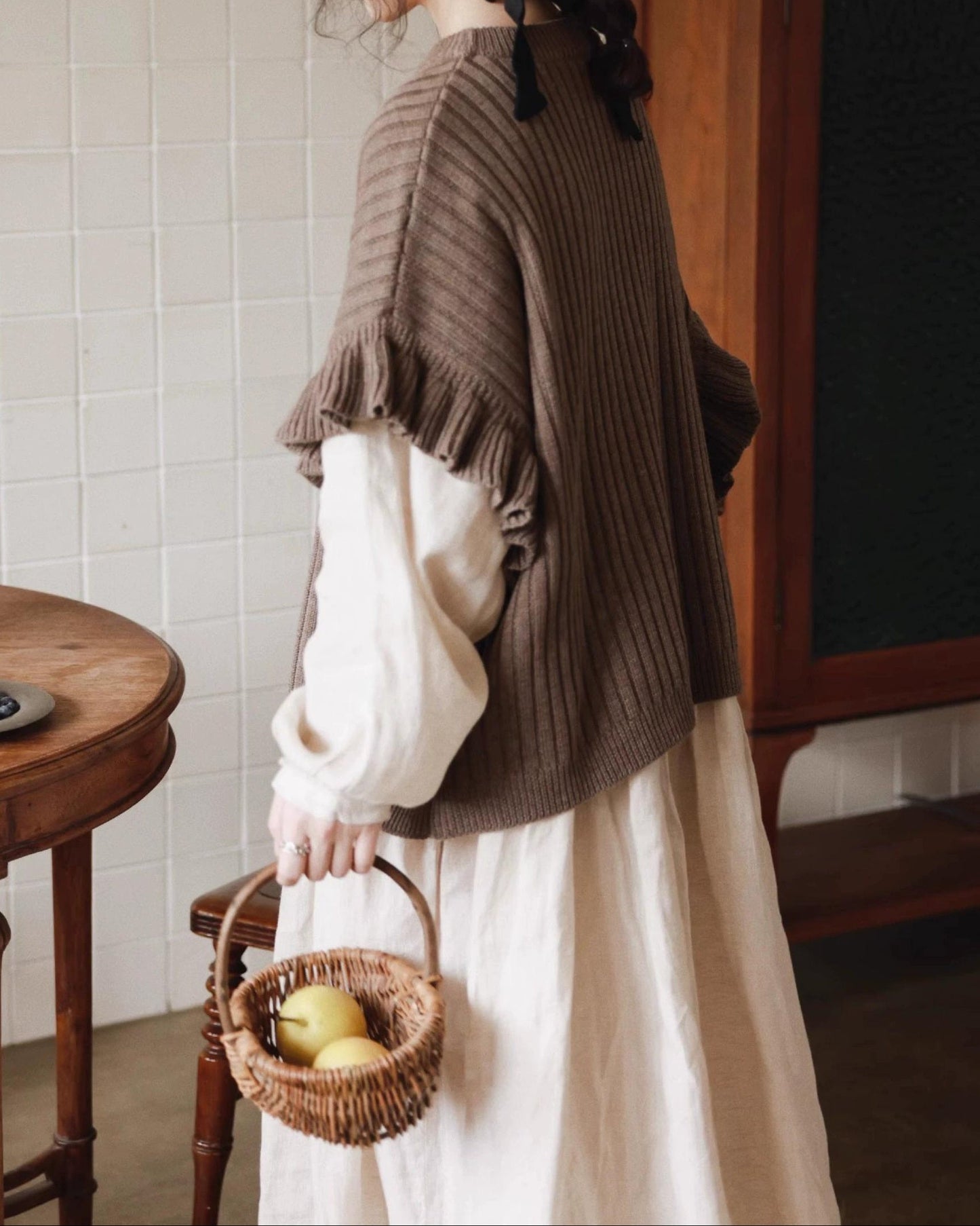 フリルリブニットベスト 10076