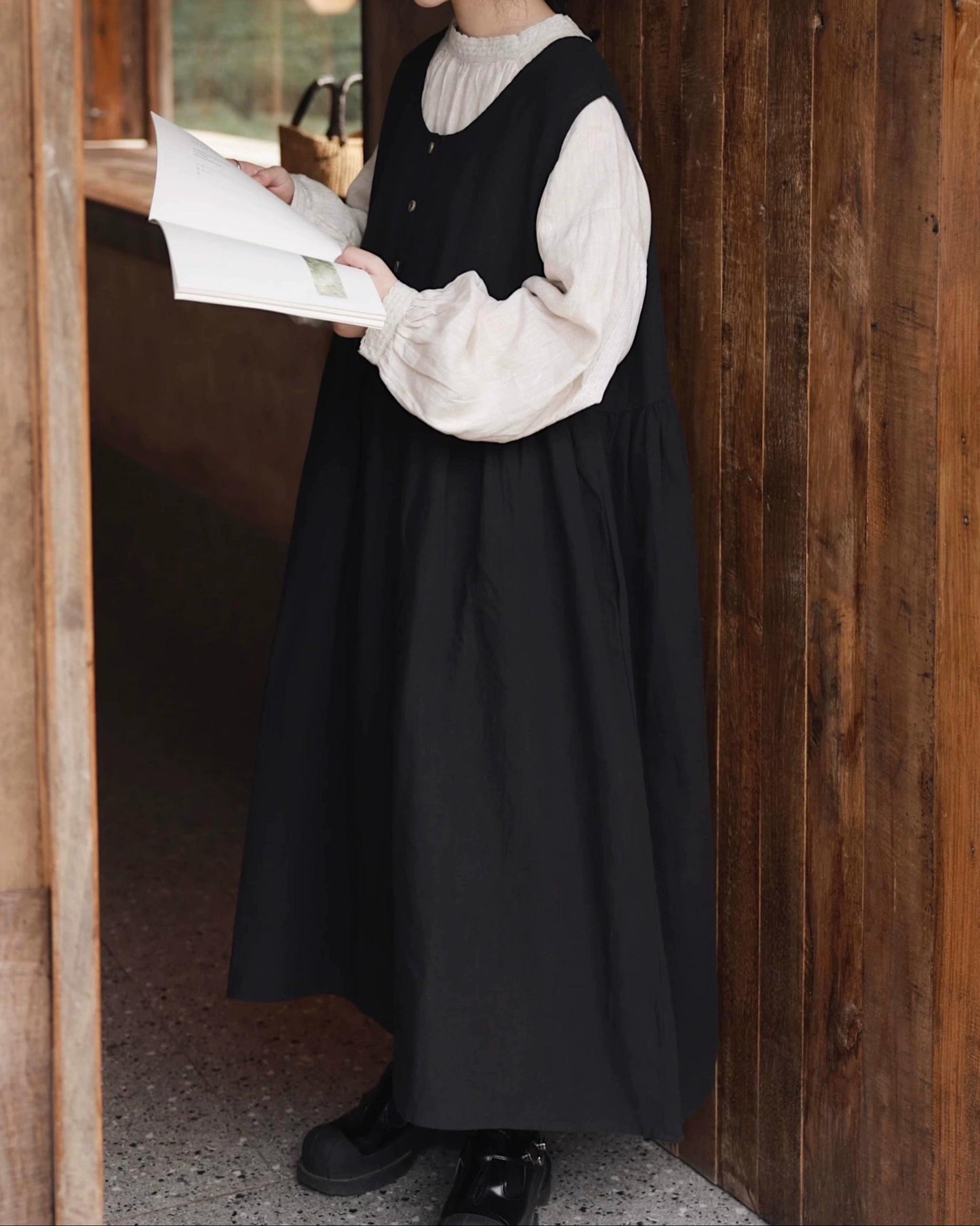 ハーフボタンハイウエストベストワンピース 10041