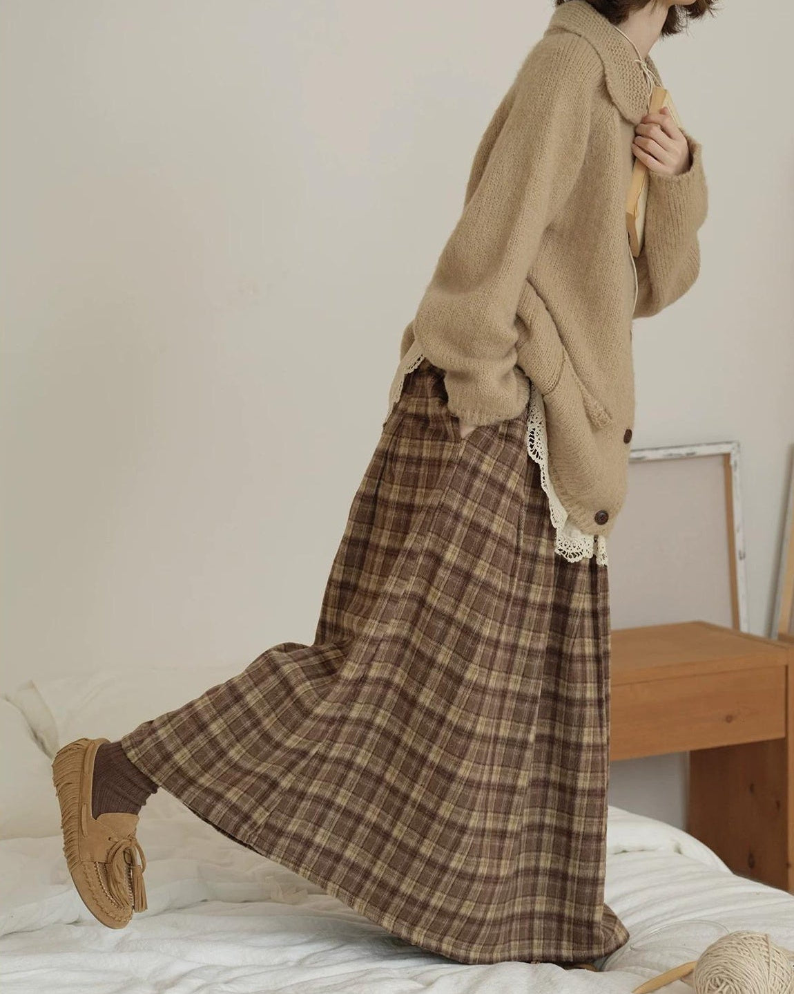 ラテチェックAラインミディスカート 10156