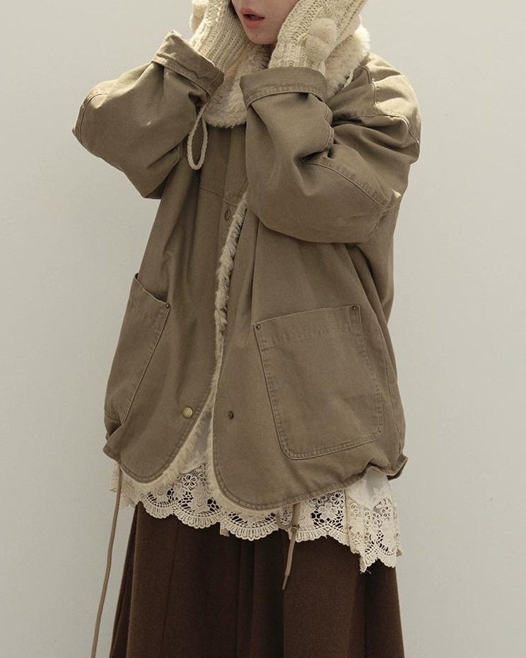 リラックスラペルフリースパーカーコート 10137