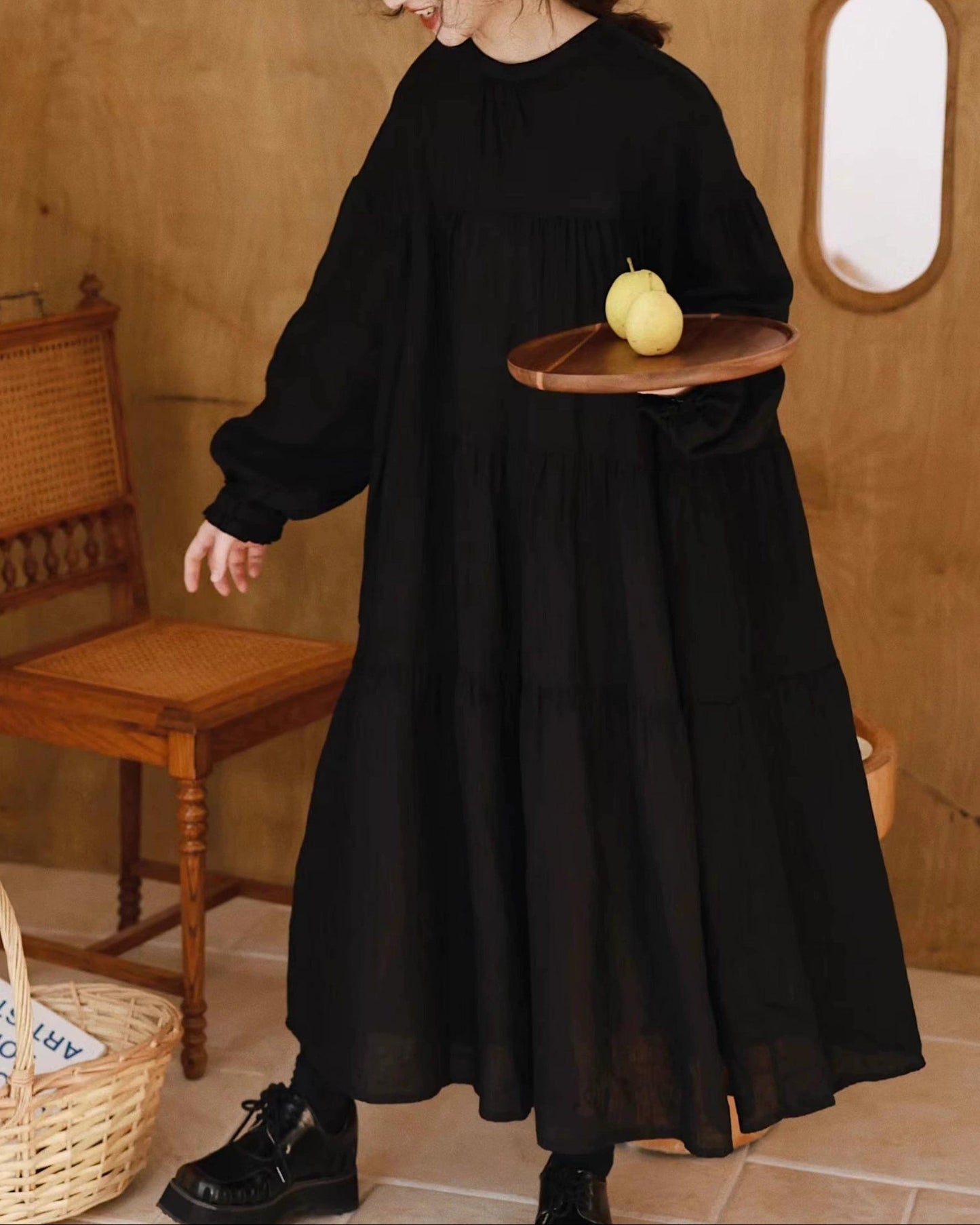 バックボタンエアリーティアードドレス 10083