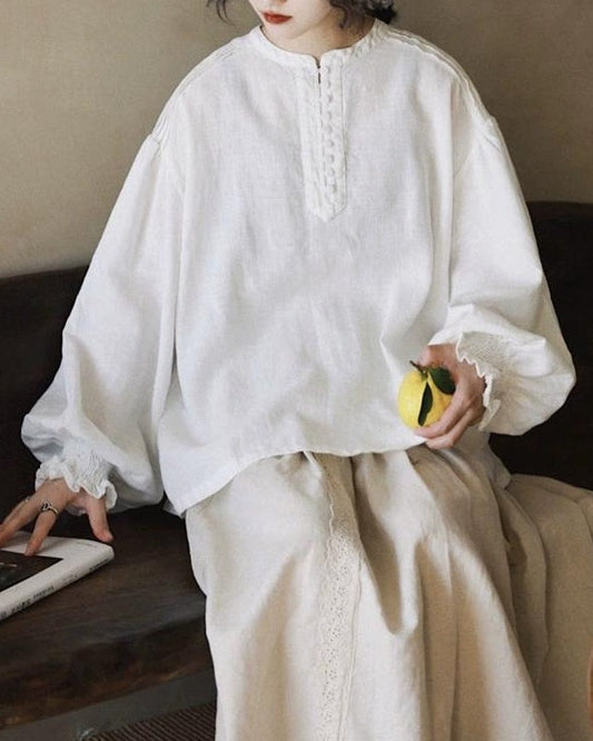 ハーフボタンアコーディオンプリーツブラウス 10053