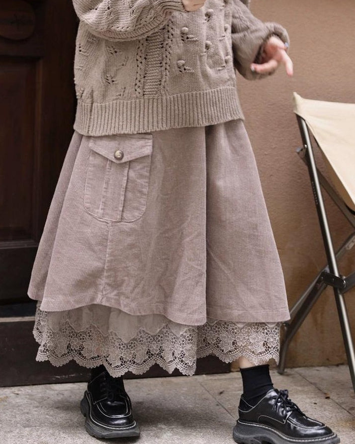 レトロポケットハイウエストコーデュロイスカート 10109