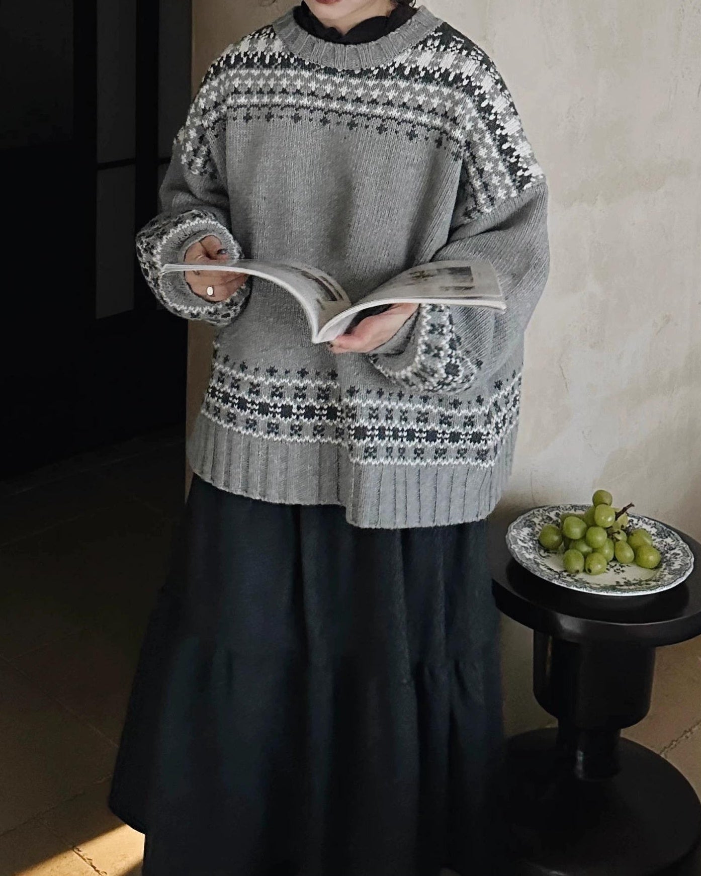 ラウンドネックノルディックニットプルオーバー 10027