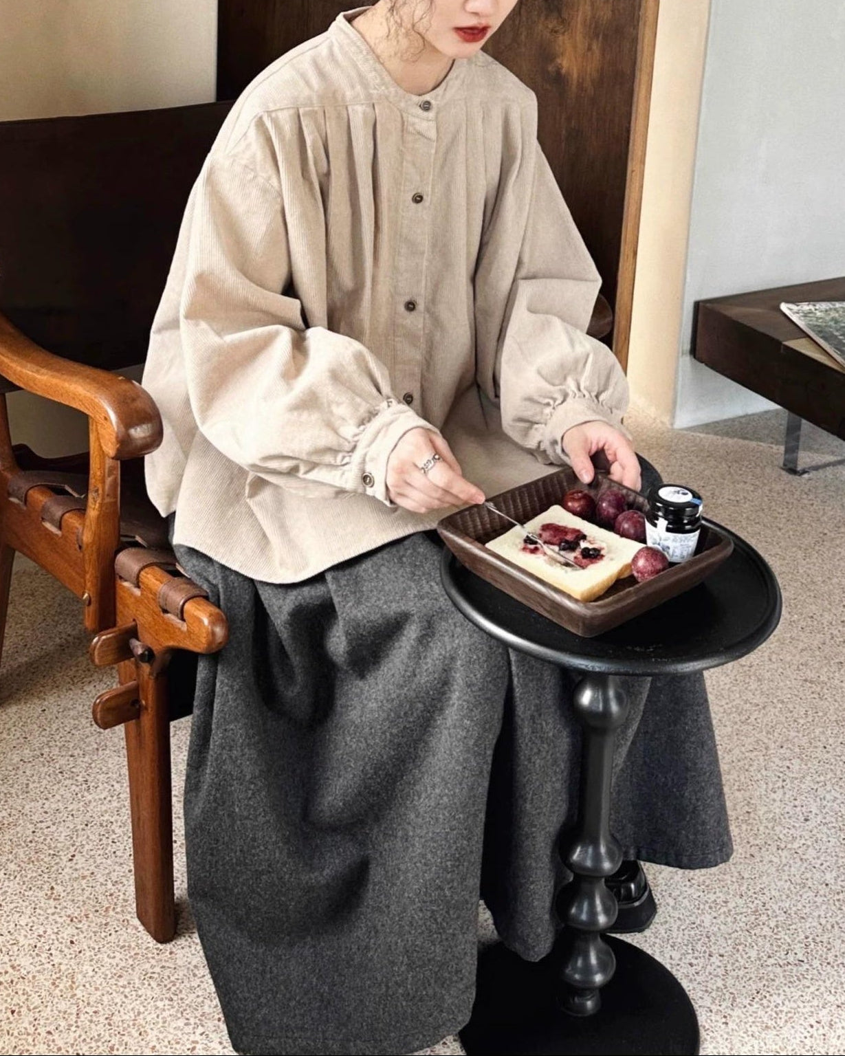 バンドカラーフレアレトロブラウス 10074