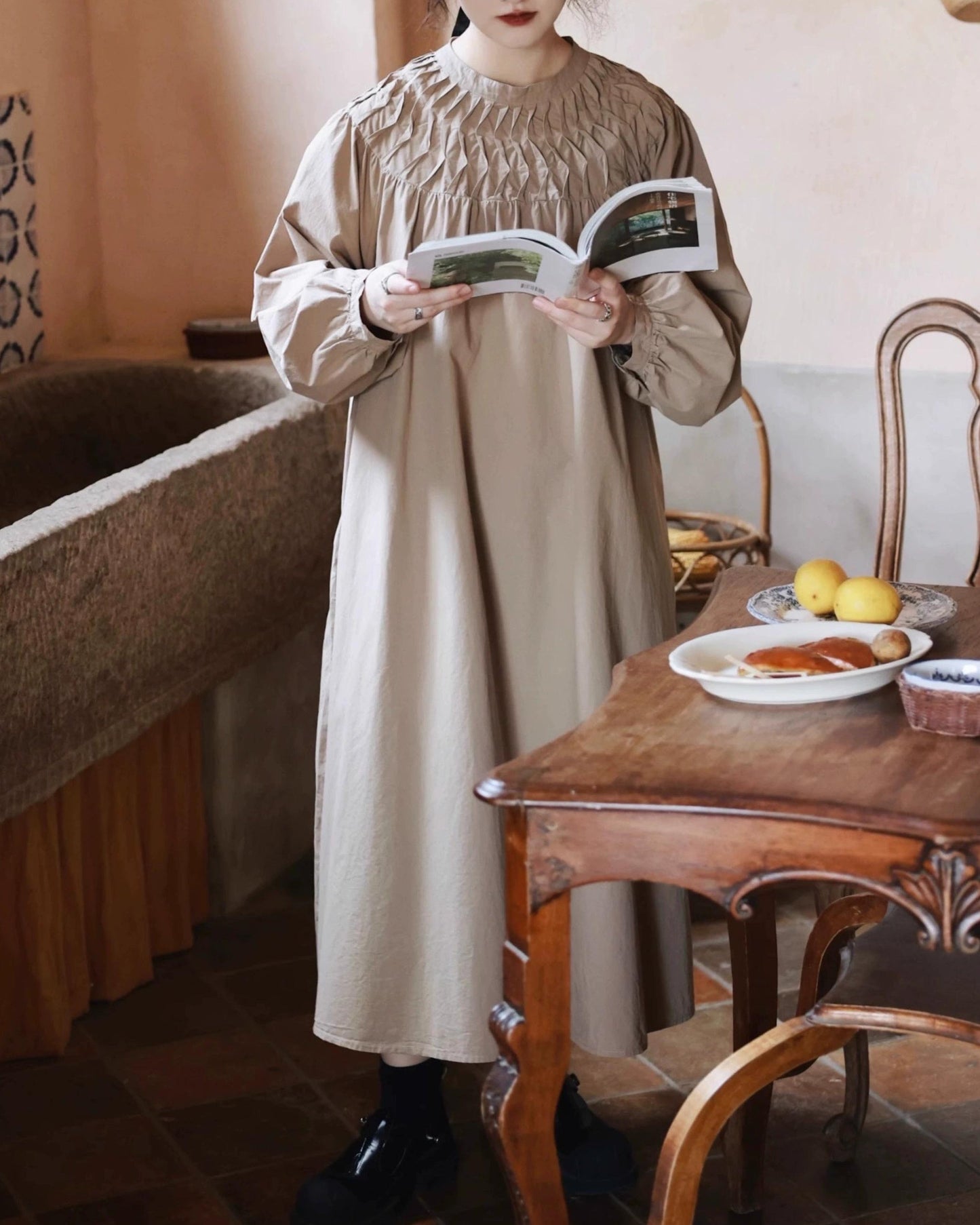 スモッキングエアリーロングワンピース 10046