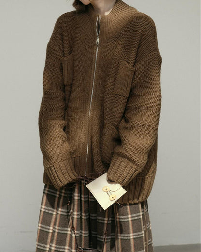ハイネックジッパーポケットカーディガン 10174