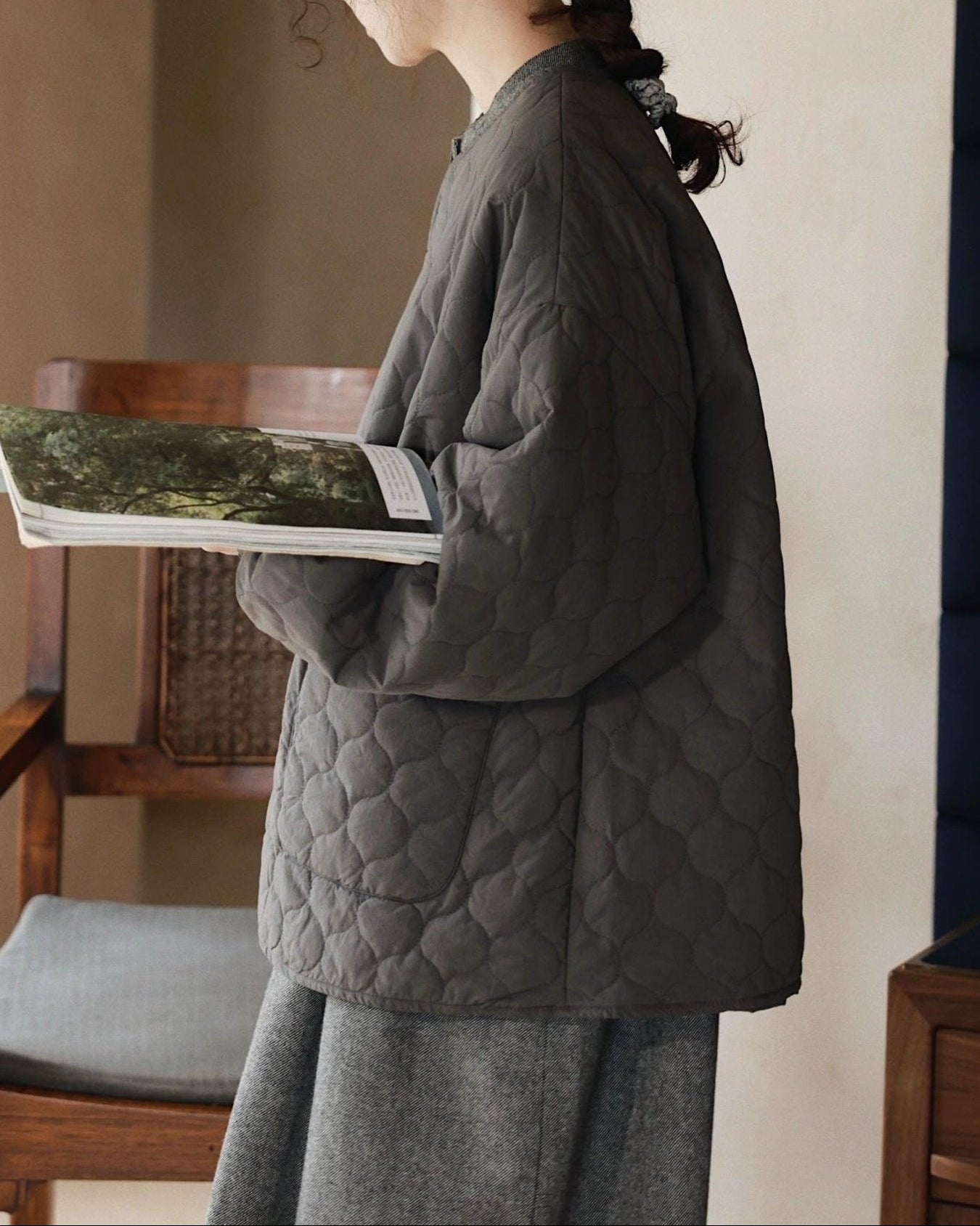 ノーカラーキルティングショートコート 10008