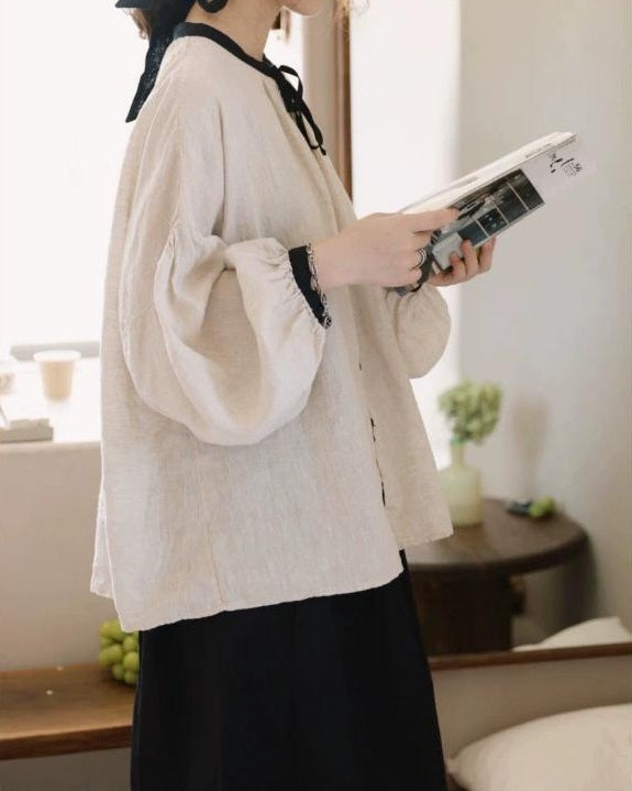 ノルディックバイカラーリボンブラウス 10098