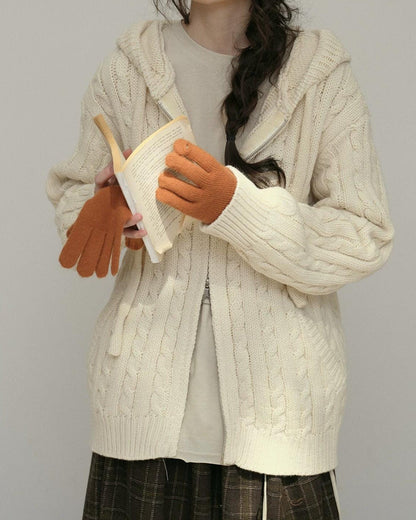 コージーケーブルフードジップカーディガン 10178