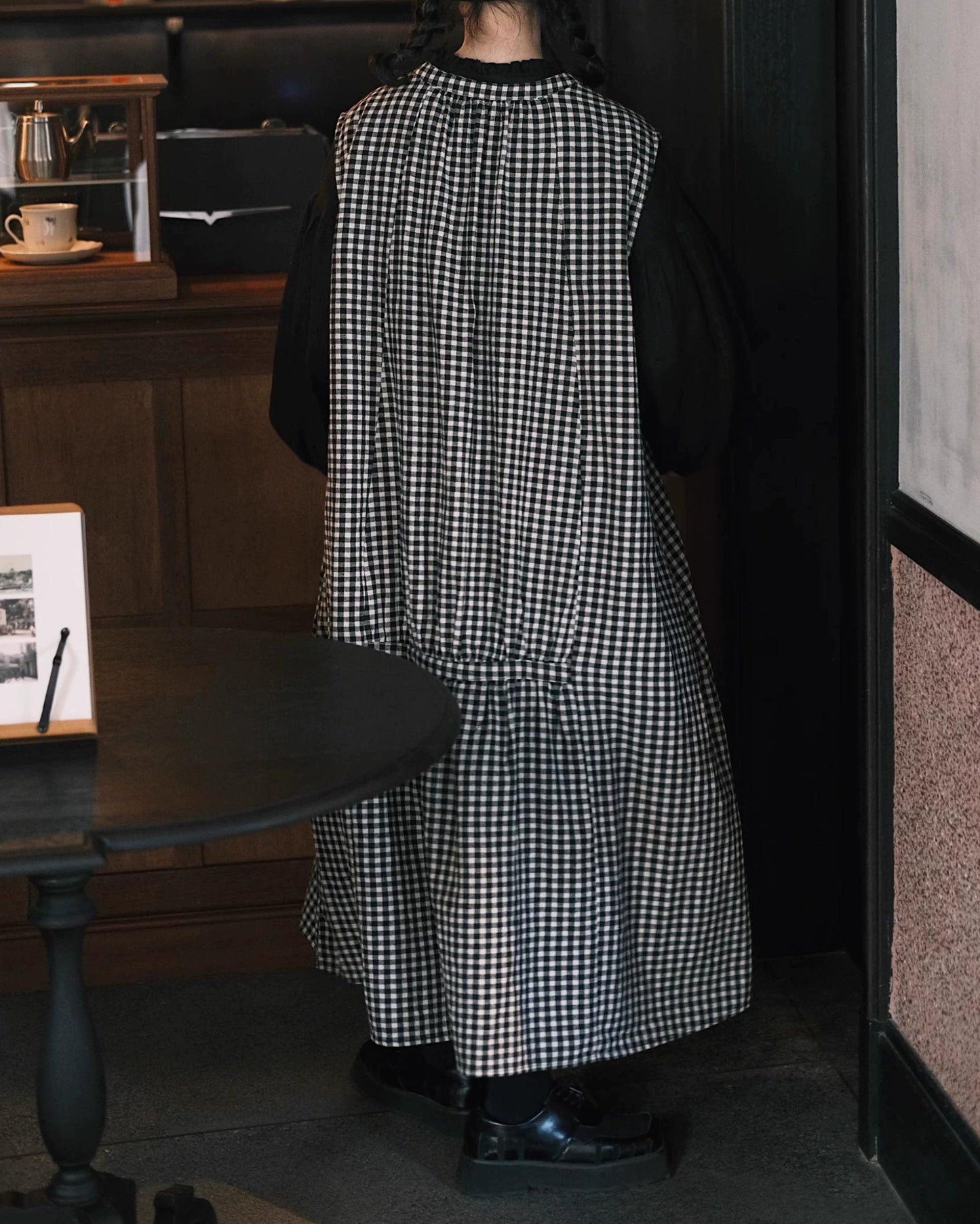チェック柄リボンベストワンピース 10058